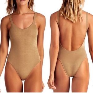 New Vitamin A by Amahila Stevens Leah High Cut Leg Swimsuit Bronze Metallic Gold